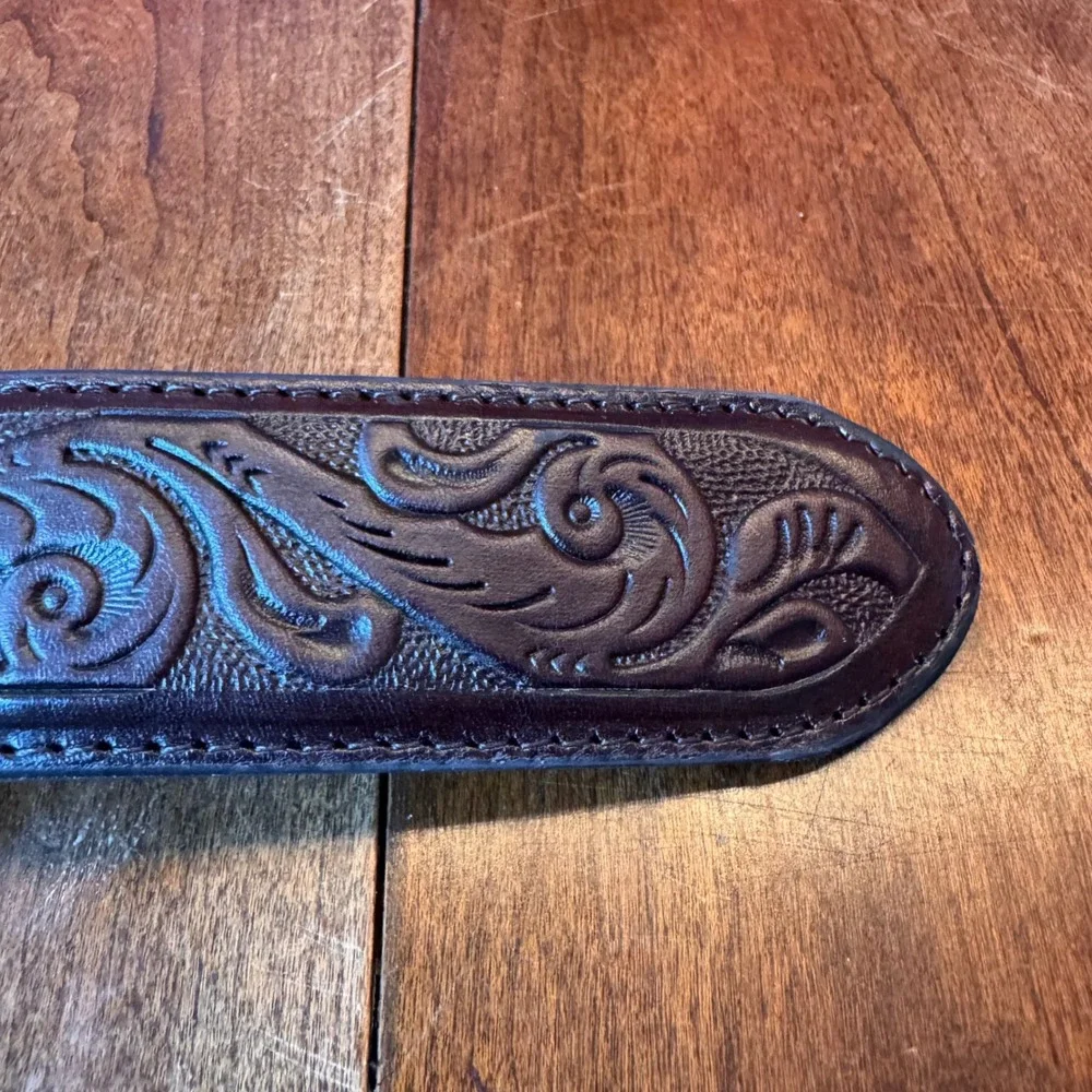 R Watson Belt Mens 40 Brown Kango Tobac Full‎ Quill Ostrich Tooled RWB2312
